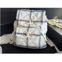 Good Product Chanel BACKPACK Wool Tweed & Gold-Tone Metal AS3615 white