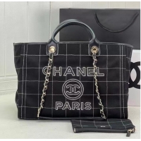 Top Design Chanel LARGE SHOPPING BAG Wool Tweed & Gold-Tone Metal A66941 Black