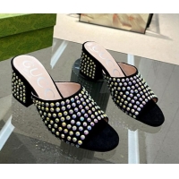 Perfect Gucci Crystal Dotted Suede Medium Heel Slide Sandals 6.5cm Iridescent 120265