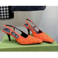 Unique Style Gucci Fabric Medium Heel Slingback Pumps with Crystal GG 7.5cm Orange 122921