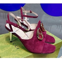 Perfect Gucci Blondie Suede Heeled Sandals with Interlocking G 7.5cm Purple 013015