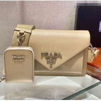 Top Grade Prada Saffiano Leather Mini Envelope Bag 1BP020 Beige 2021