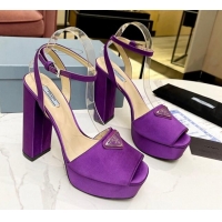 Durable Prada Silk High Heel Platform Sandals 13cm Purple 122984