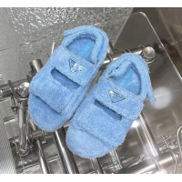 Pretty Style Prada Shearling Flat Sandals Blue 122960