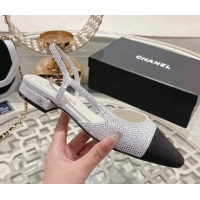 Perfect Chanel Crystal Flat Slingback G31319 White 122812
