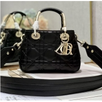 Top Grade LADY DIOR TOP HANDLE SMALL BAG Latte Cannage Lambskin C9228 BLACK&GOLD