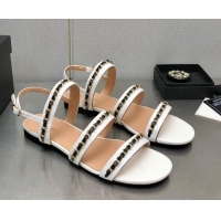 Best Grade Chanel Lambskin Flat Sandals with CHain G39549 White 122972