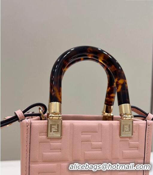 Promotional Fendi Mini Sunshine Shopper Bag in FF Leather 8597S Light Pink 2022