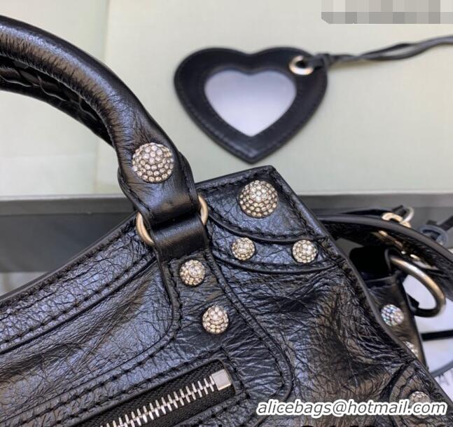 Discount Balenciaga Neo Cagole XS Lambskin Top Handle Bag with Crystal BA1570 Black 2022