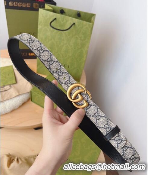 Promotional Gucci GG Canvas Belt 3cm with GG Buckle 033071 Beige/Blue/Gold