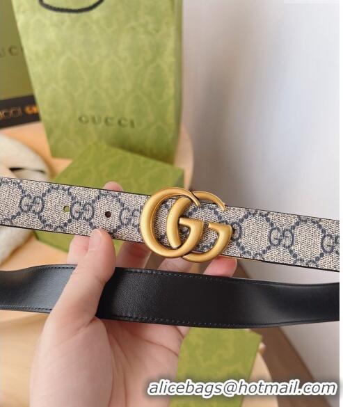 Promotional Gucci GG Canvas Belt 3cm with GG Buckle 033071 Beige/Blue/Gold