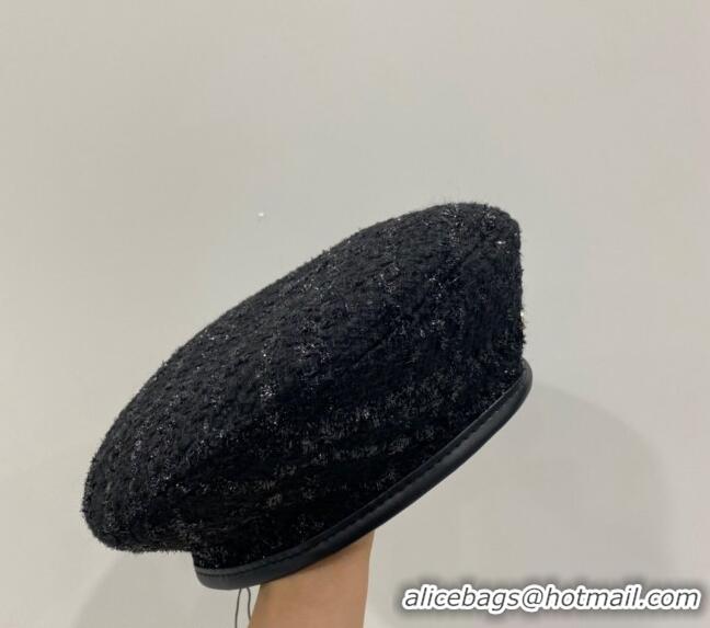 Buy Inexpensive Chanel Cotton Beret Hat C0105 Black 2023