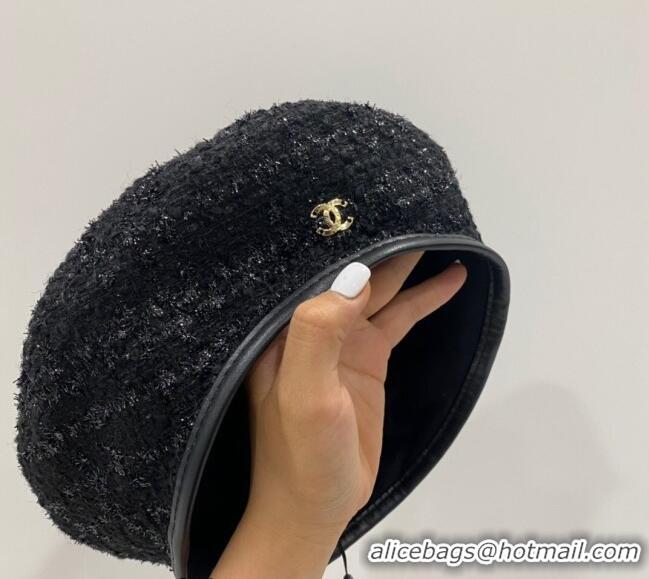 Buy Inexpensive Chanel Cotton Beret Hat C0105 Black 2023