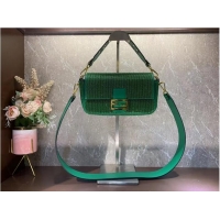 Fashion Inexpensive Fendi Baguette crystals and leather bag F0961 green