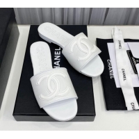 Low Cost Chanel CC Flat Slide Sandals White 022281