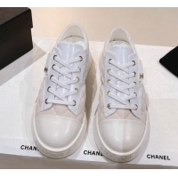 Famous Chanel Quilted Canvas and Leather Sneakers White 022804