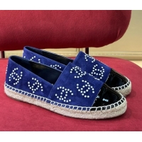 Good Quality Chanel Suede & Patent Leather Espadrilles with Pearl CC Blue/Black 022807
