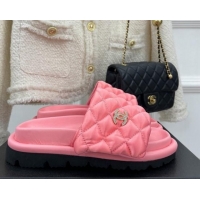 Sumptuous Chanel Nylon Flat Slide Sandals Pink 030247