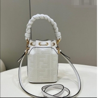 ​Top Promotional Fendi Mon Tresor Mini Bucket Bag in FF Canvas 038D White 2023