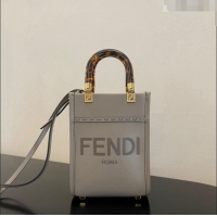 Top Design Fendi Sunshine Leather Mini Shopper Bag FD1378 Grey 2023