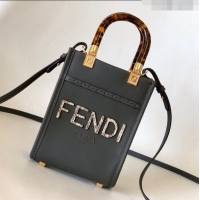 Promotional Fendi Sunshine Leather Mini Shopper Bag with Snakeskin Print FD015 Black 2023