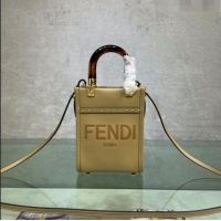 Best Design Fendi Sunshine Leather Mini Shopper Bag 0213 Apricot 2023