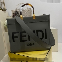 Traditional Specials Fendi Sunshine Grained Leather Medium Shopper Bag FD8372 Grey 2023