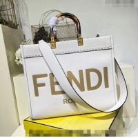 Good Product Fendi Sunshine Leather Medium Shopper Bag FD8372 White 2023