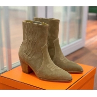 Fashion Hermes Suede Medium Heel Ankle Boots 7cm Green 2110212