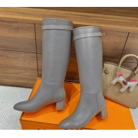 Top Grade Hermes Kelly High Boots in Smooth Leather Grey 110431