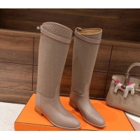 Sumptuous Hermes Kelly High Boots in Kint and Leather Taupe 110436