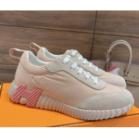 Cheap Price Hermes Bouncing Sneakers in Parachute Fabric and Suede Nude 110455