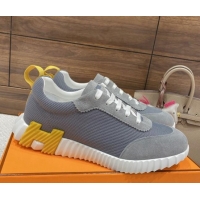Good Quality Hermes Bouncing Sneakers in Knit Fabric and Suede Grey/Yellow 110471