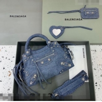 Shop Grade Balenciaga Neo Cagole XS Denim Top Handle Bag BA1570 Blue/Crystal 2022