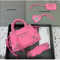Top Design Balenciaga Neo Cagole XS Denim Top Handle Bag BA1570 Pink/Crystal 2022