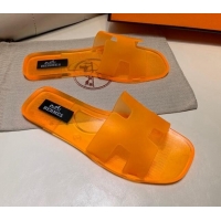 Perfect Hermes PVC Classic Flat Slide Sandals Orange 3022104
