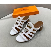 Stylish Hermes Camelia Medium Heel Sandals 5cm in Calfskin White 022412