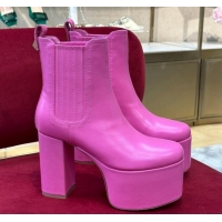 Pretty Style Valentino Club Platform Ankle Boots 10cm in Calfskin Leather Dark Pink 2110316