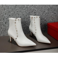 Popular Style Valentino Rockstud Calfskin High Heel Ankle Boots 8cm White 1128468
