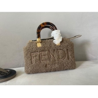 Well Crafted Fendi By The Way Shearling Mini Boston Bag FD1646 Grey 2023