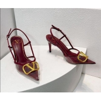 Low Price Valentino VLogo Patent Leather and PVC Slingback Pumps 8cm Burgundy 112925