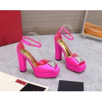 Good Looking Valentino One Stud Silk High Heel Platform Sandals 13cm with Crystal Pink 112966