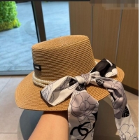 Famous Brand Chanel Straw Hat with Pearl CH22708 Brown 2023