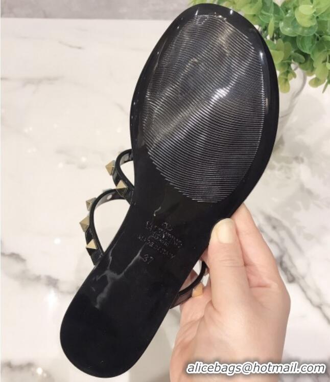 Top Design Valentino Rockstud PVC Flat Thong Sandals 0301106 Black