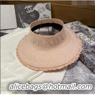 Well Crafted Prada Visor Straw Hat with Crystal Logo P0307 Pink 2023
