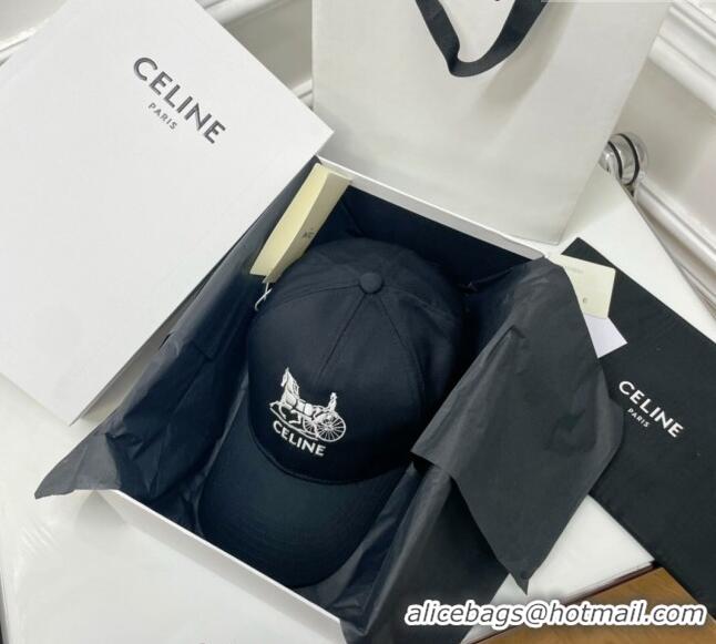 Good Product Celine Canvas Baseball Hat CE0216 Black 2023