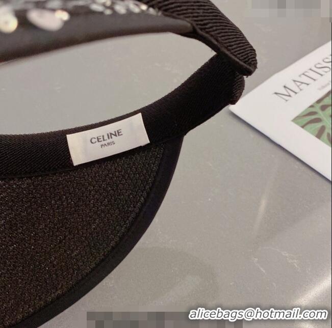 Luxury Cheap Celine Viosr Straw Hat with Crystals 030801 Black 2023