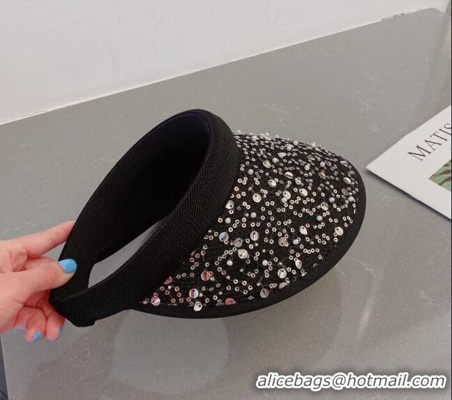 Luxury Cheap Celine Viosr Straw Hat with Crystals 030801 Black 2023