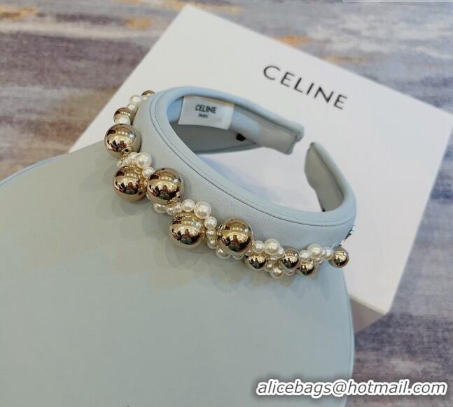 Cheapest Celine Visor Straw Hat with Metal Ball and Pearls CE0821 Light Grey 2023