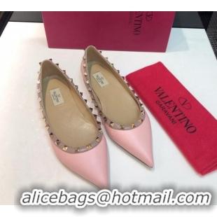 Perfect Valentino Rockstud Lambskin Flat Ballerinas Pink 330102
